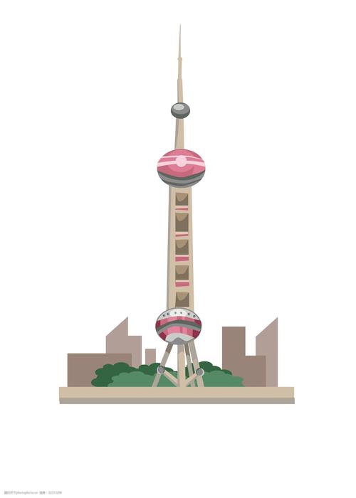 手绘地标性建筑-上海东方明珠插画