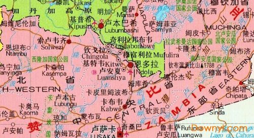 赞比亚地图中文高清版