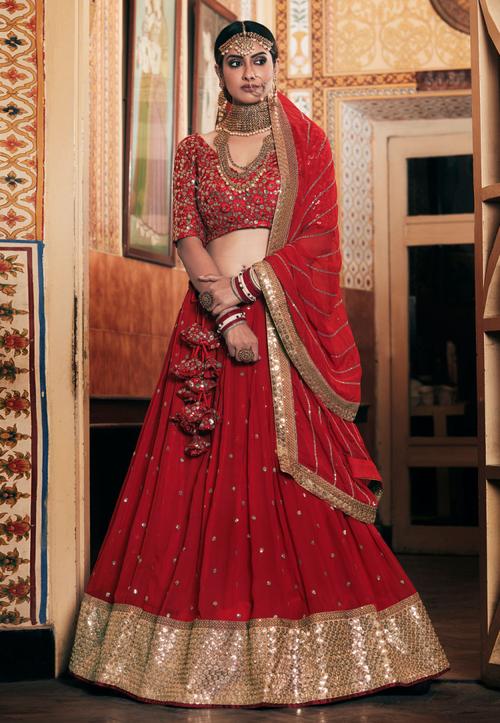 印度之印象-2021秋新款气质红色刺绣乔其纱婚礼礼服印度