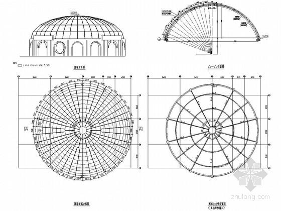 钢框架结构艺术商业广场穹顶结构施工图