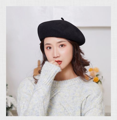 贝雷帽女秋冬韩版日系时尚可爱黑色羊毛帽子英伦复古画家帽蓓蕾帽