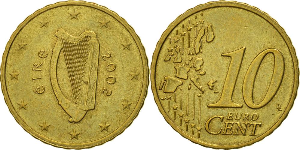 10 euro cent 2002 sandyford ireland republic brass, km:35 ef(40