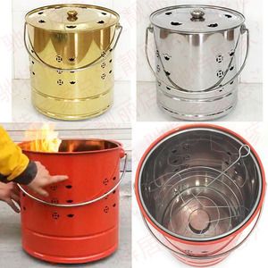 朝拜红色金色银色含内胆烧纸专用桶焚烧桶烧金焚化桶不锈钢纸灰桶