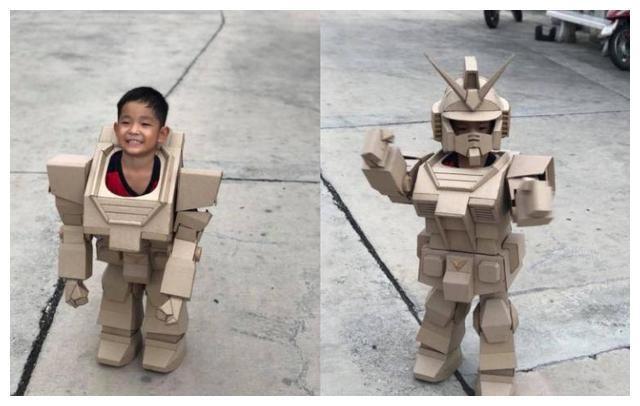 暖爸用纸箱为四岁儿子打造13公斤纸壳盔甲玩具全世界只有1套