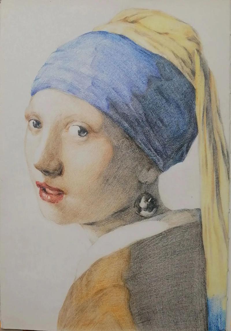 临摹大师作品维米尔的作品—《戴珍珠耳环的少女 - 抖音