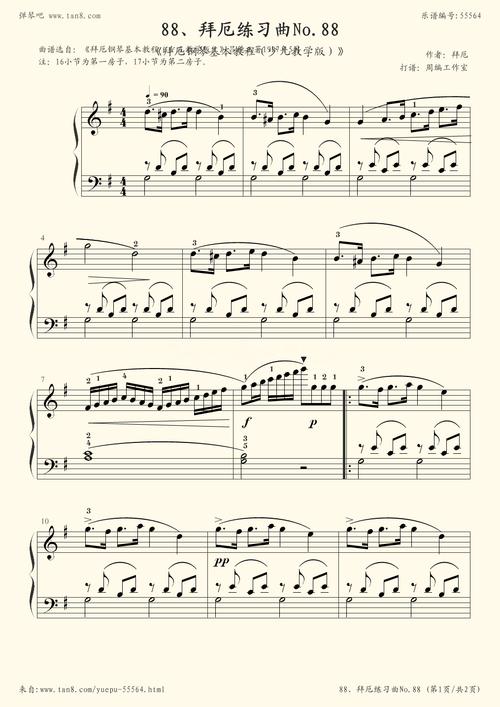 钢琴谱:zbcp-0555,88,拜厄练习曲no.