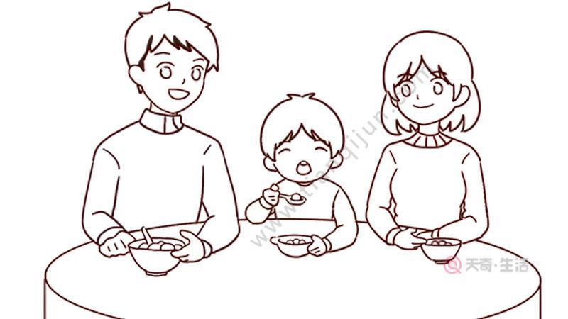 元宵节一家人一起吃汤圆的简笔画