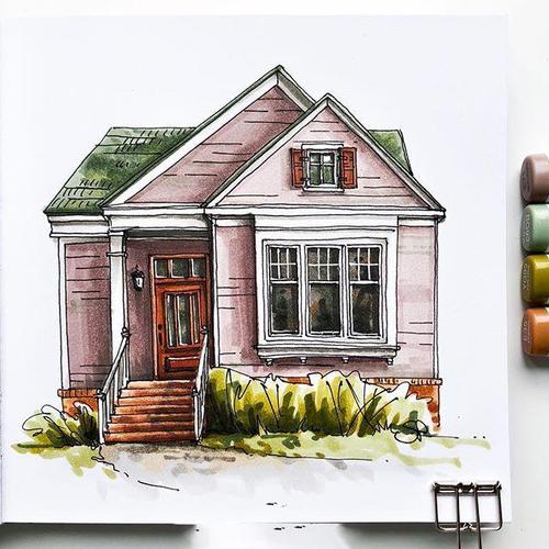 用马克笔画出梦中的房子!超棒的建筑手绘插画分享!