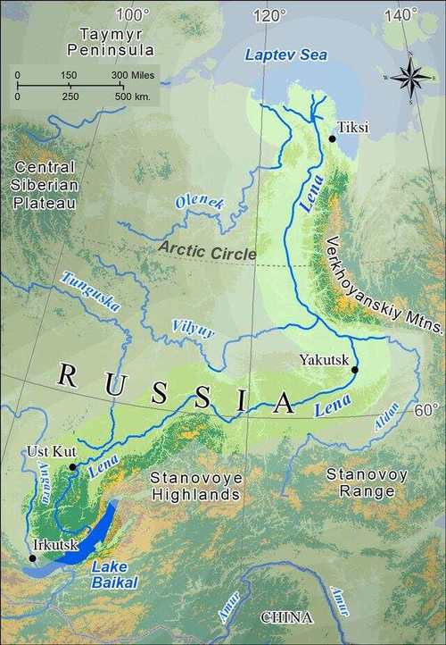 勒拿河流域完全在俄罗斯境内,是世界上全部在一国境内流域面积最大的