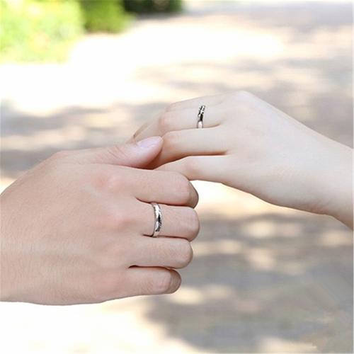 韩版时尚银foreverlove情侣戒指一对镶钻锆石开口抖音戒指