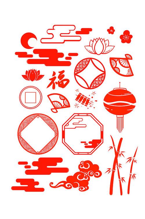 中国传统文化元素红色装饰图案免扣元素