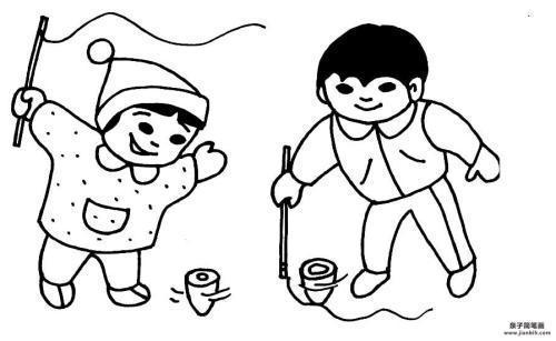 儿童人物简笔画玩陀螺如何画海边玩耍的孩子们的简笔画玩大型玩具简笔