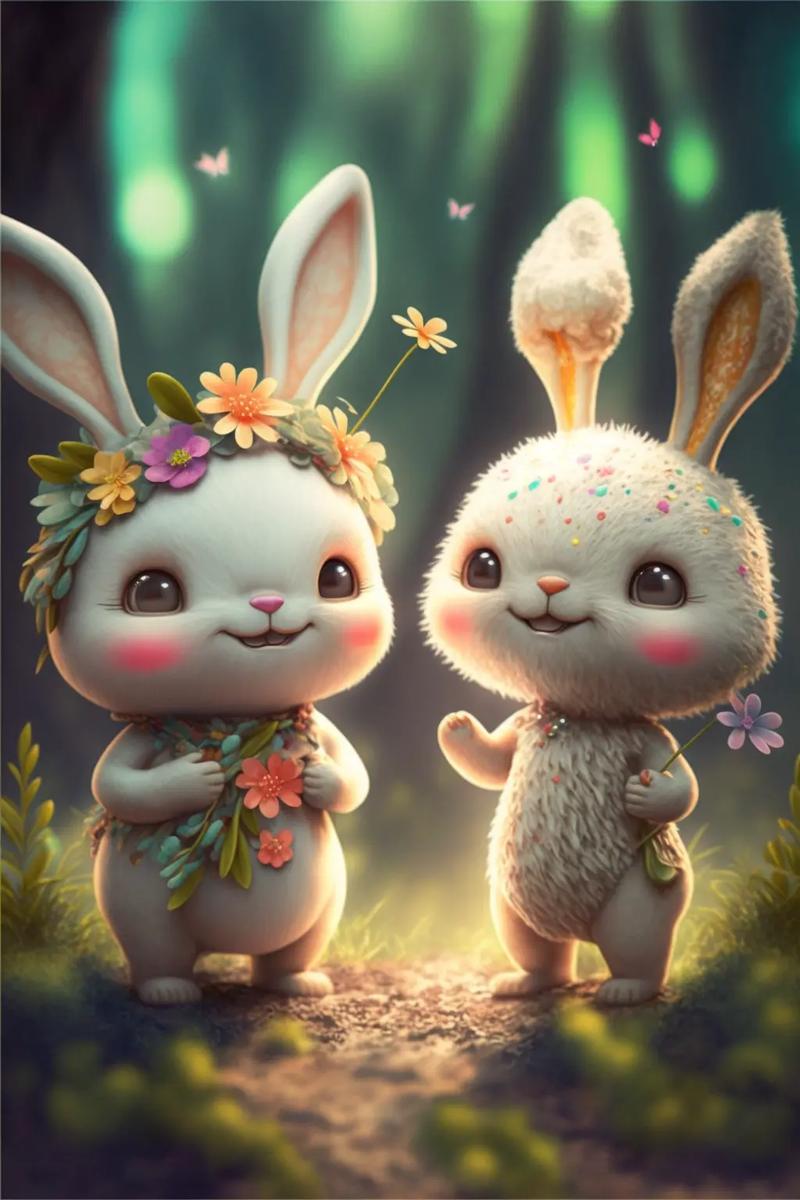 两只萌萌的兔子ai高清壁纸.送闺蜜,送姐妹,可爱的"咱俩"# - 抖音