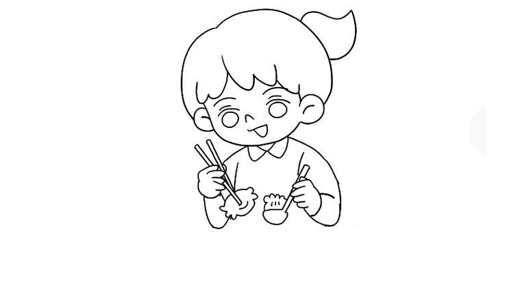 冬至吃饺子的小女孩简笔画