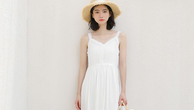 吊带裙女学生韩版2019夏季新款女神范无袖女装白色中长裙子连衣裙