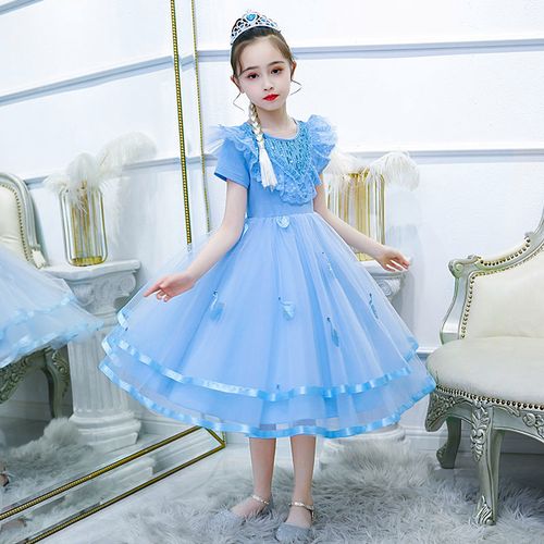 女童爱莎公主裙夏装新款小女孩的裙子漂亮儿童冰雪奇缘艾莎连衣裙