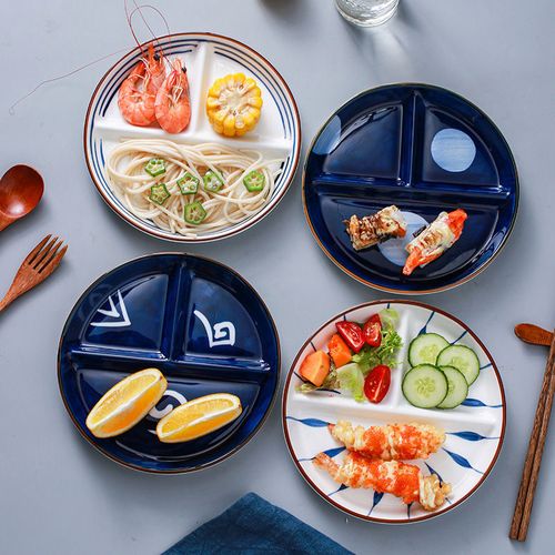 日式圆形创意陶瓷减肥减脂一人食分格餐盘儿童早餐盘精致家庭摆盘