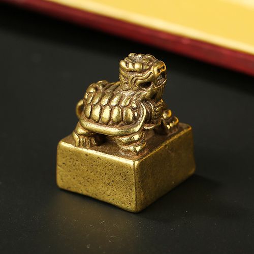 黄铜复古做旧中式精致石狮龙龟印章小摆件把玩件钥匙扣挂件饰品