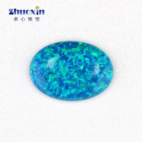 蓝绿色变彩椭圆形欧泊石 蛋形平底素面人造澳宝opal宝石裸石op36