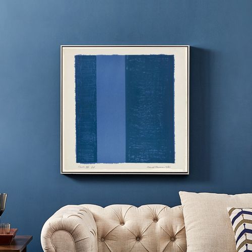 抽象大师巴尼特·纽曼几何油画挂画客厅装饰画极简蓝色艺术壁画