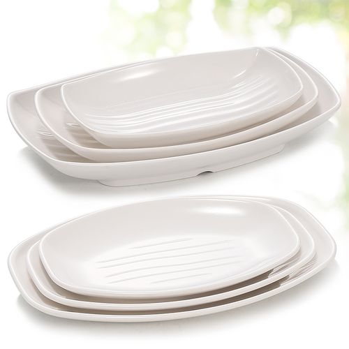 密胺盘子白色椭圆长方形塑料肠粉盘碟子火锅餐具盘