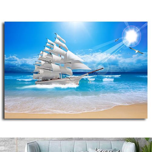 一帆风顺海洋风景大海帆船挂画办公室宾馆酒店客厅餐厅墙贴墙画6