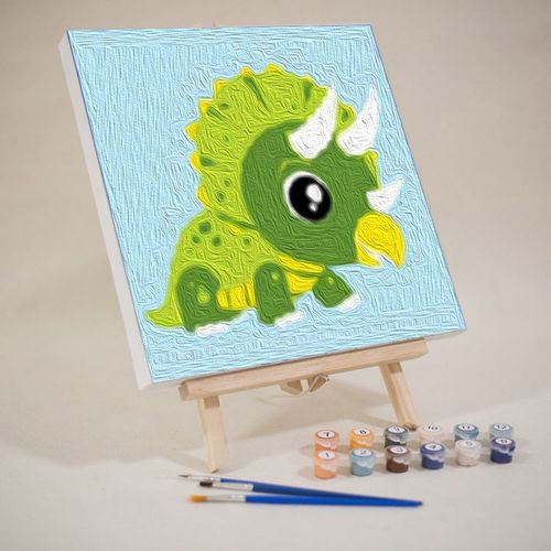 填色数字油画diy儿童房卧室卡通手工填充丙烯颜料手绘装饰画 小恐龙