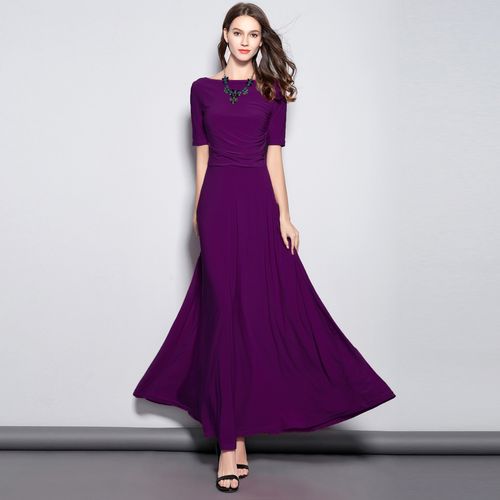 2020新款长裙显瘦显高超长大摆紫色仙女针织连衣裙