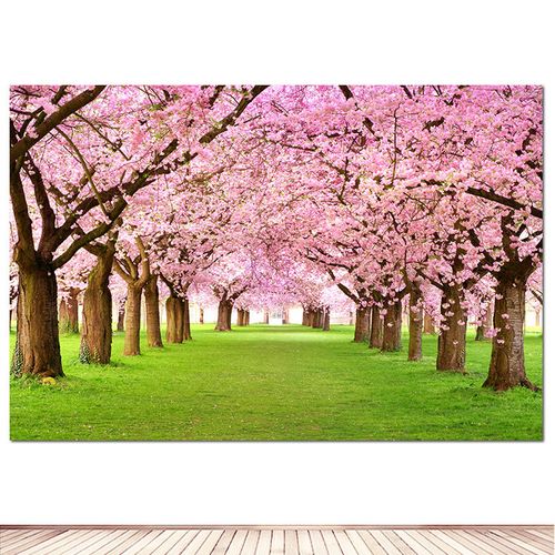 粉色樱花风景画 客厅房间装饰画 卧室墙贴画自粘公园树林海报壁画