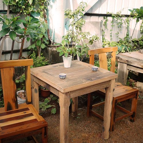 实木餐桌老船木风化小方桌阳台庭院简洁咖啡桌奶茶店桌椅复古桌子
