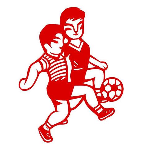 传统即时贴镂空窗花剪纸踢足球体育运动幼儿园儿童贴装饰画中国风