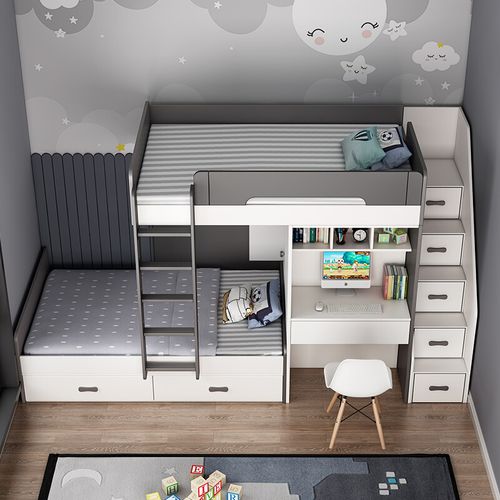 儿童床上下床双层床多功能衣柜床小户型子母床错位型高低床带书桌
