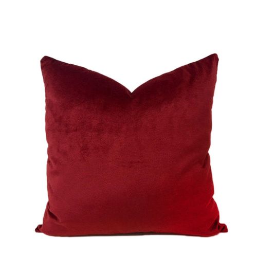 深红酒红色简约纯色绒布现代抱枕靠垫沙发靠背腰枕样板房咖啡店