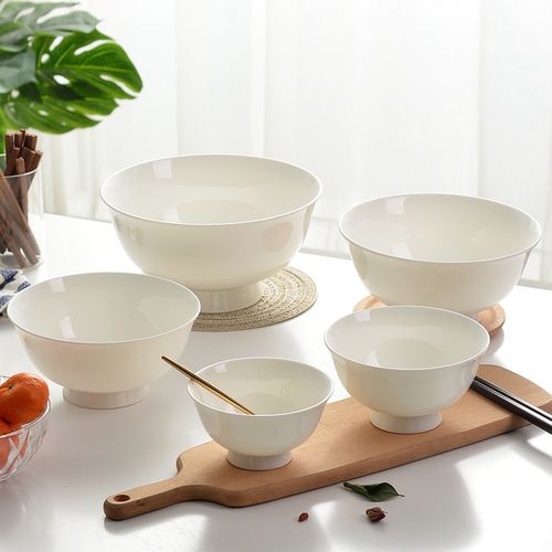 饭碗纯白色骨瓷防烫高足家用陶瓷瓷碗米饭白瓷碗
