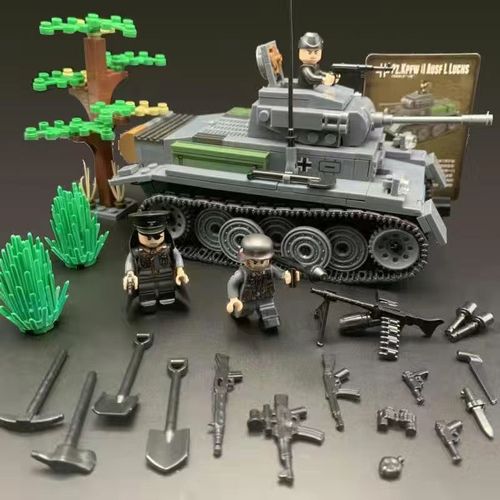 全冠积木二战德军二号山猫坦克装甲车大炮兼容乐高拼装模型玩具