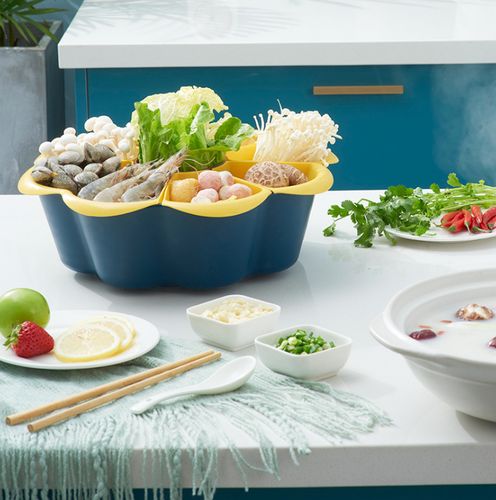 可旋转创意家用火锅盘双层厨房食物拼盘蔬菜篮分格沥水装塑料菜篮
