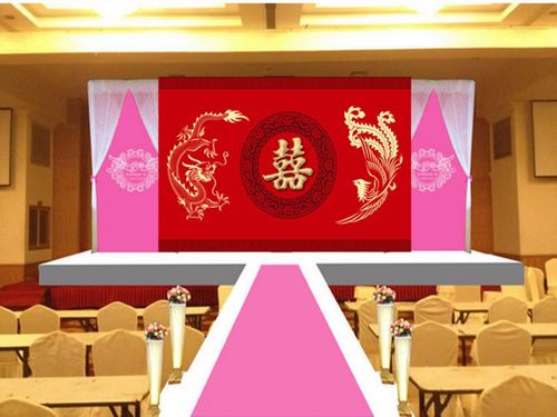 传统中式婚礼红色喜庆礼拜堂背景墙壁画婚庆喜字定制壁画