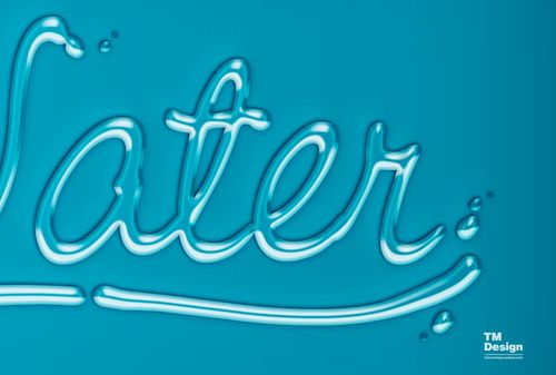 2个透明液体水滴水流字体艺术效果psd样机设计素材
