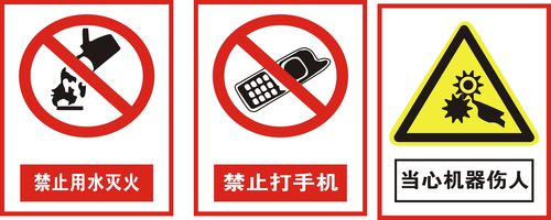 726海报印制写真547标志牌31禁止用水灭火与打手机机遇机器伤人