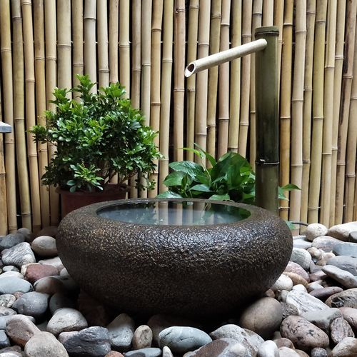 日式庭院流水石缸户外园林竹子流水摆件仿古石钵石盆养鱼青石水缸天然