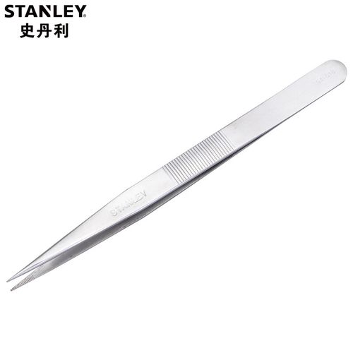 史丹利(stanley)防滑镊子不锈钢防磁高精密夹持工具镊子 175mm尖头