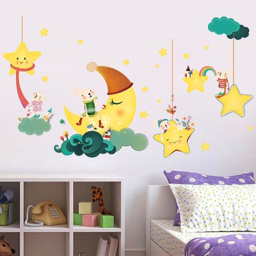 儿童房装饰墙贴画卧室墙上墙贴纸卡通幼儿园星星床头装饰温馨