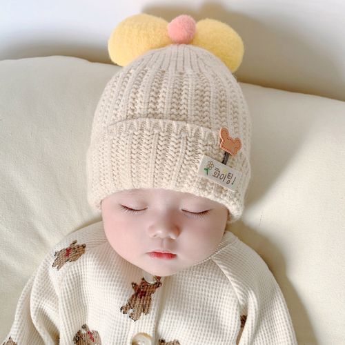 婴儿帽子秋冬款宝宝女婴幼儿可爱超萌针织护耳新生儿毛线帽洋气