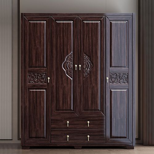 木格尚品 紫金檀木衣柜大容量新中式实木衣橱卧室四门红木柜子储物