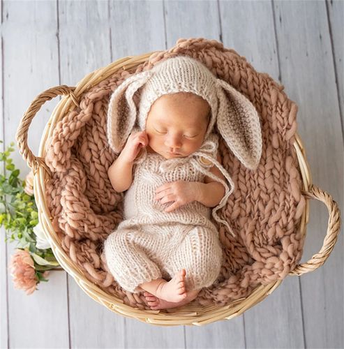 新生儿摄影服装婴儿拍照兔子耳朵帽背带裤影楼道具宝宝月子照衣服