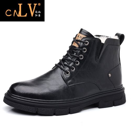 希罗威(cnlv)品牌轻奢高端马丁靴男冬季休闲英伦风加绒保暖加厚黑色