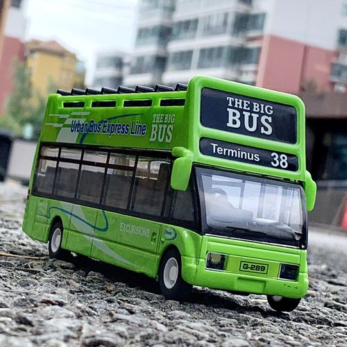 美乐琪合金巴士模型回力声光玩具公交车双层观光旅行车大巴车无盒