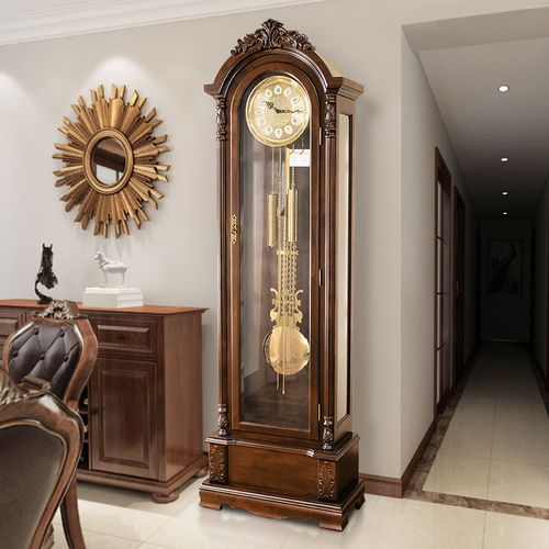 美式复古机械落地钟客厅装饰立钟豪华别墅实木台钟德国八音座钟表