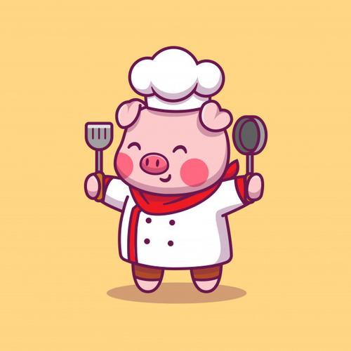 可爱的小猪厨师,卡通矢量图插画