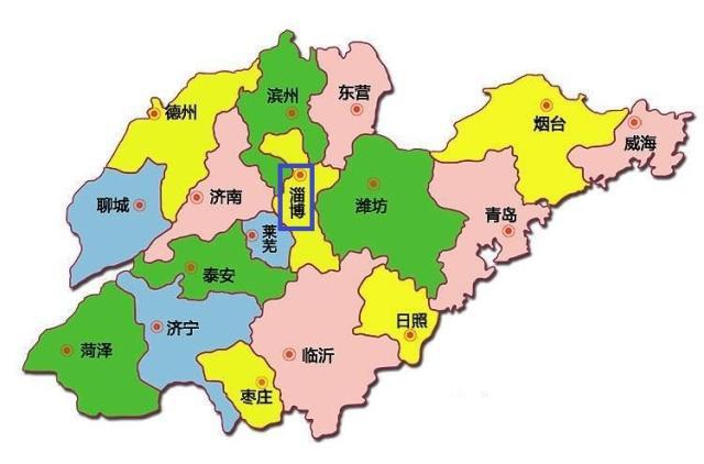 淄博市在山东省行政区划地图的位置